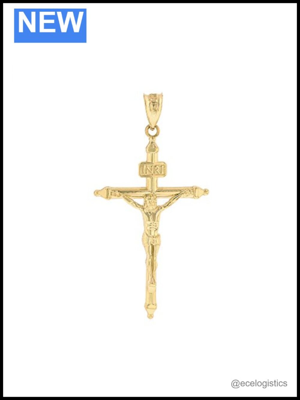 Solid 10k Yellow Gold Crucifix Pendant 1.2" Necklace Charm